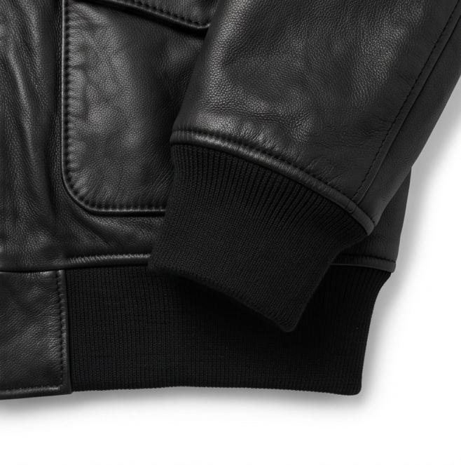 Men’s Black Goatskin Leather Flight Bomber Jacket - Image 4