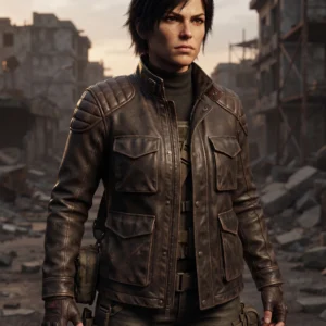 Women's Distressed Brown Military Combat Leather Jacket