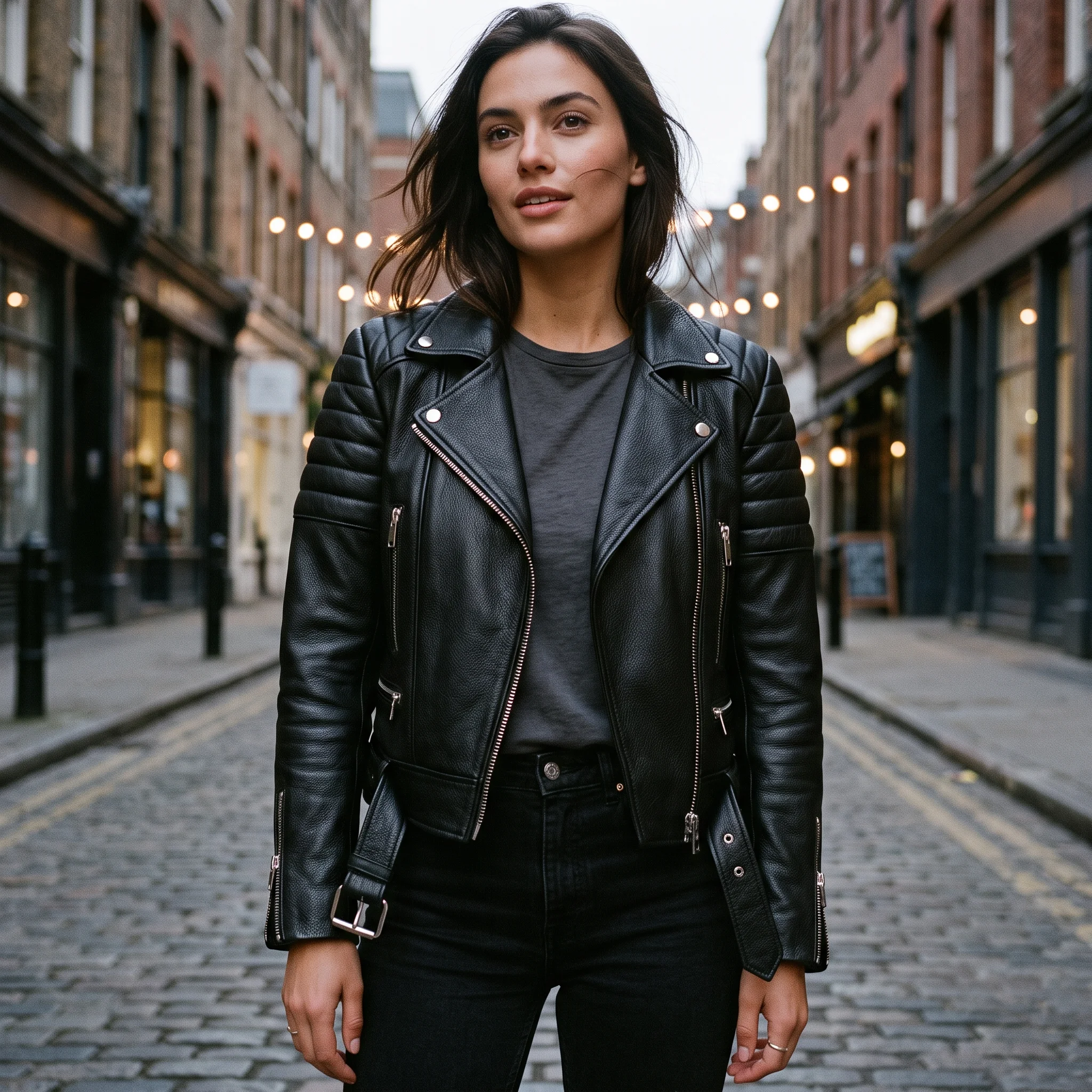Women's Black Quilted Shoulder Leather Biker Jacket