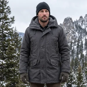 Men's Heavy-Duty Arctic Canvas Parka with Shearling-Lined Hood