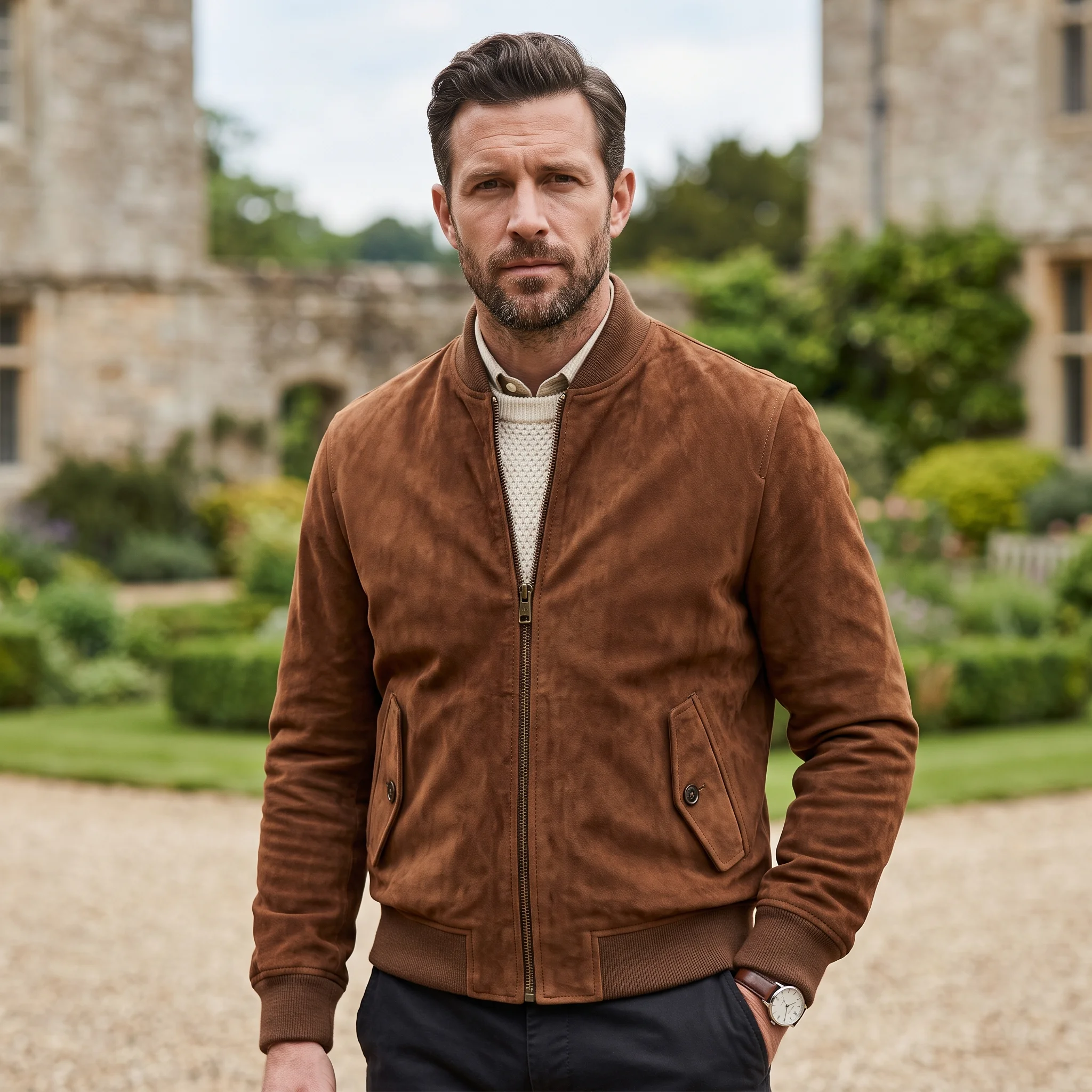 Men’s Eddie Horniman Inspired Brown Suede Bomber Jacket
