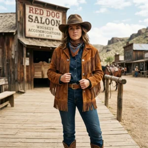 Women's Cognac Brown Suede Western Fringe Jacket