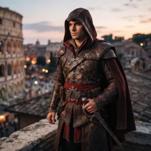 Men's Assassin Fantasy Hooded Leather Coat