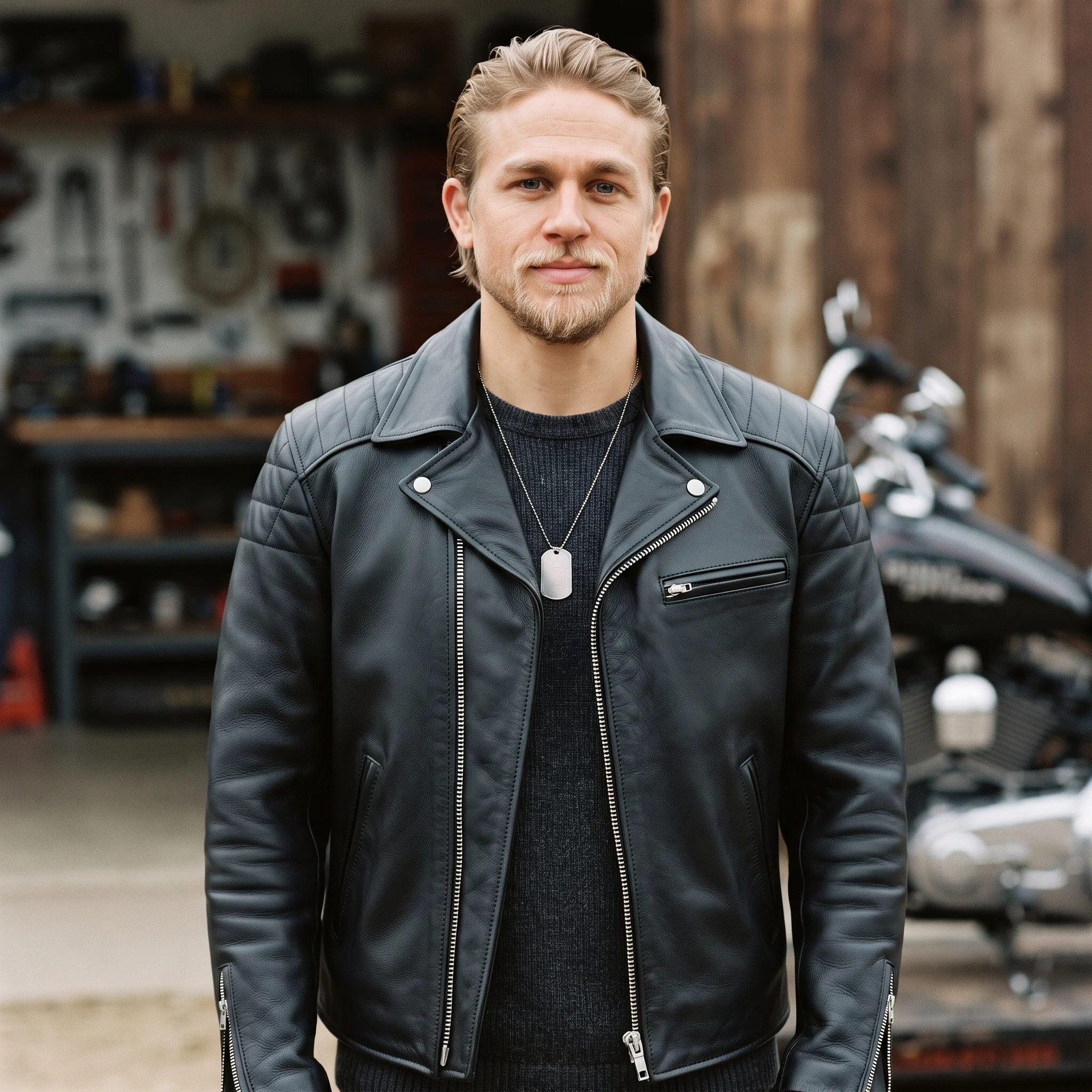 Men's Classic Black Leather Biker Jacket Inspired by Jax Teller