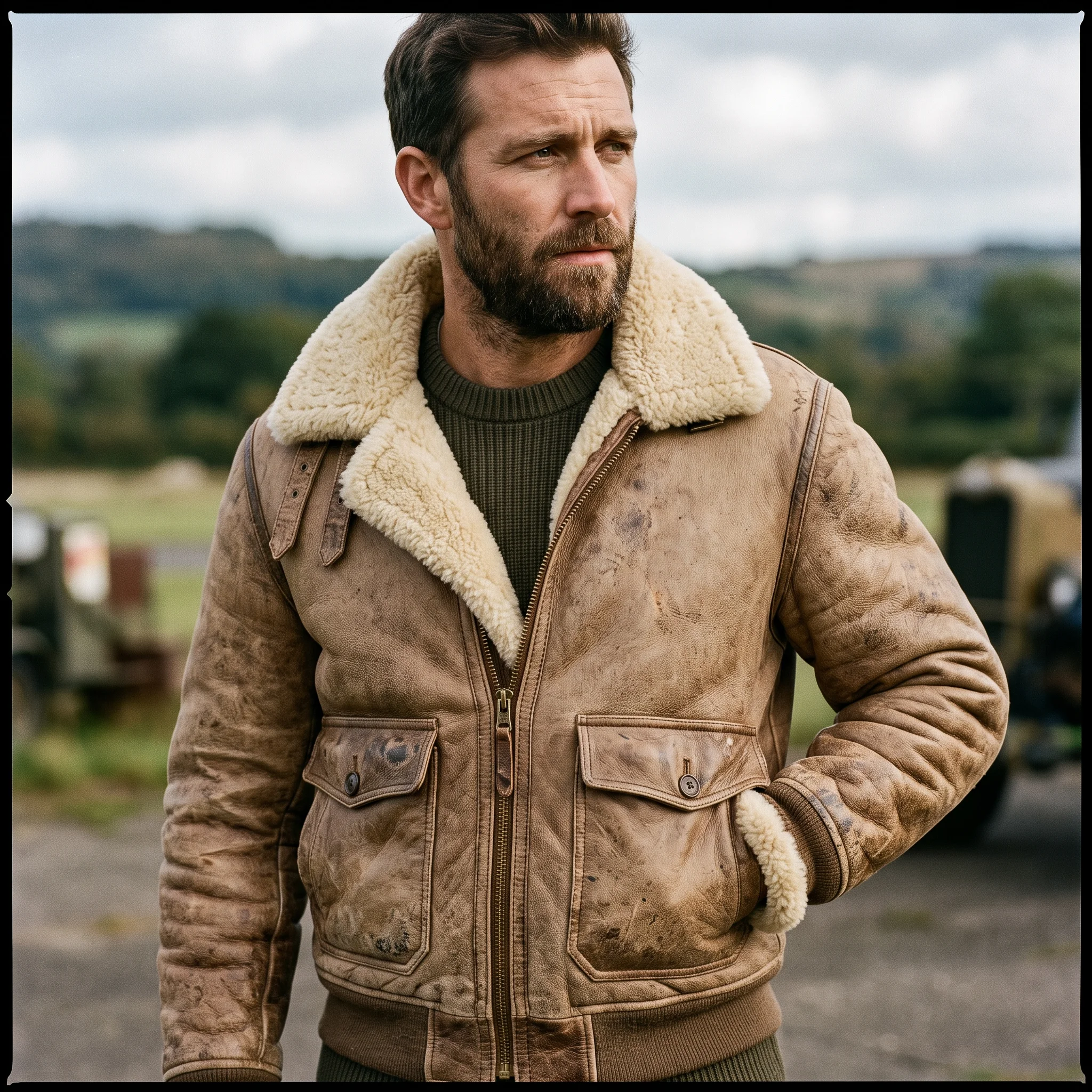 Men's Hand-Distressed Light Brown Aviator Leather Bomber Jacket