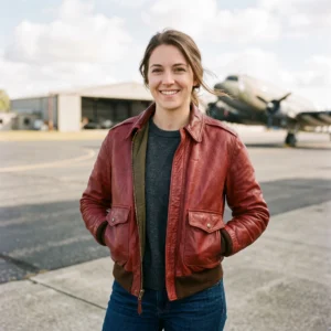 Women's Red Goatskin Leather Flight Jacket