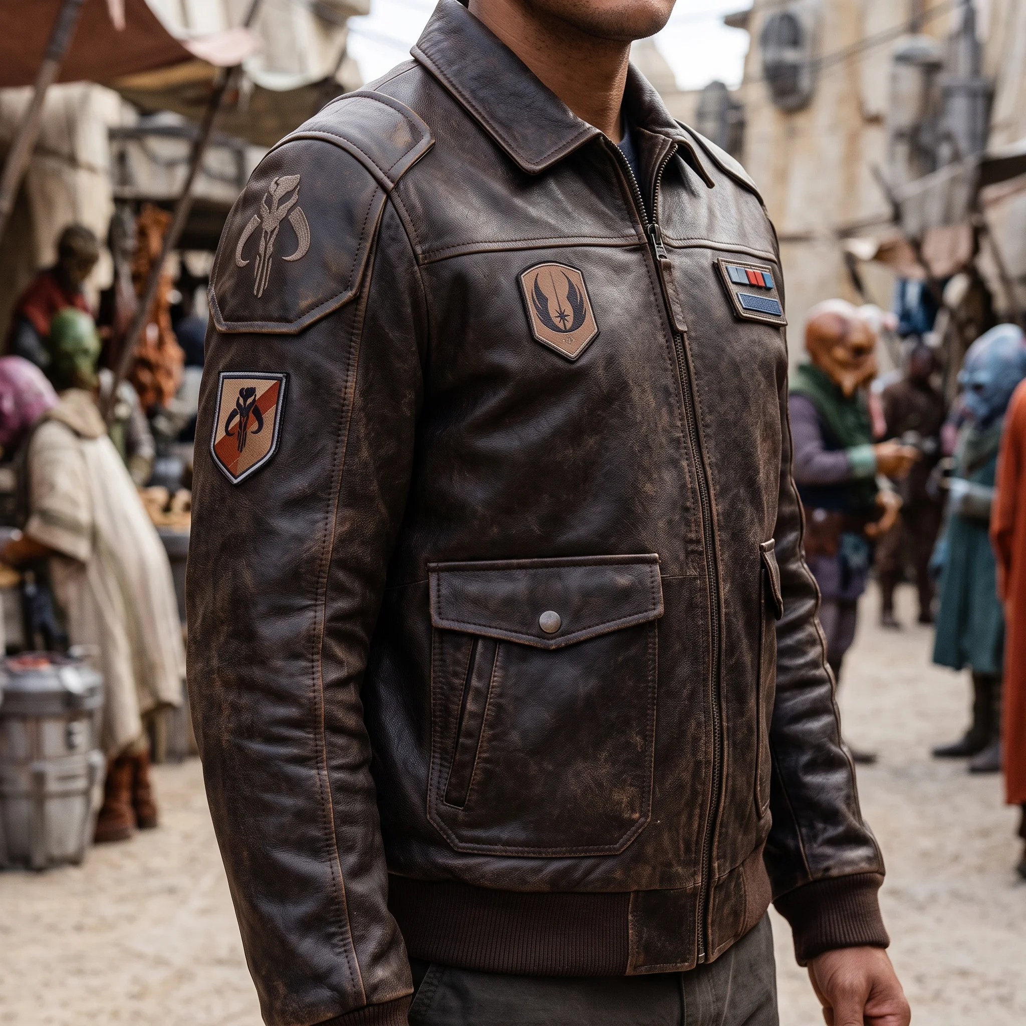 The Mandalorian Inspired Brown Leather Flight Bomber Jacket