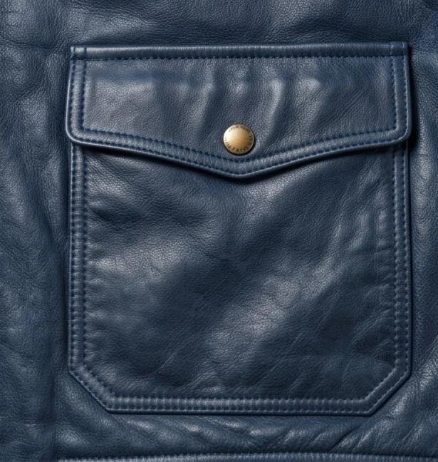 Men's Blue Genuine Leather Military Flight Bomber Jacket - Image 2