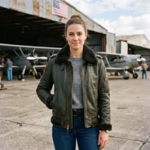 Women's Olive Green Aviator Flight Jacket with Fur Collar