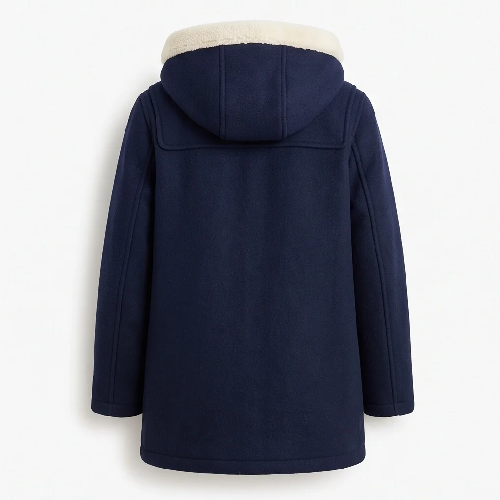 Women’s Midnight Navy Shearling Lined Wool Duffle Coat - Image 4