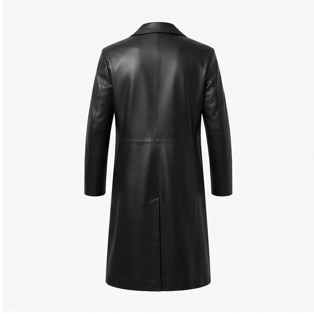 Matrix Inspired Black Long Leather Trench Coat - Image 2