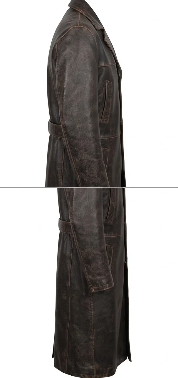 Peaky Blinders Arthur Shelby Style Men's Long Leather Overcoat - Image 7