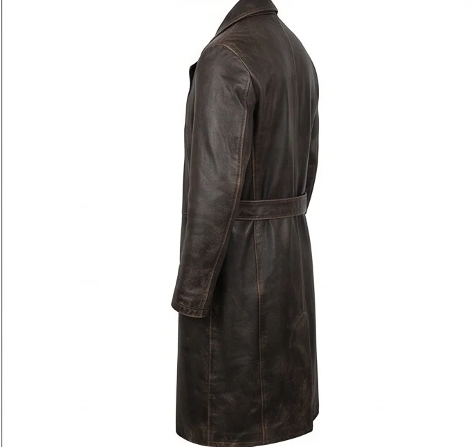 Peaky Blinders Arthur Shelby Style Men's Long Leather Overcoat - Image 6