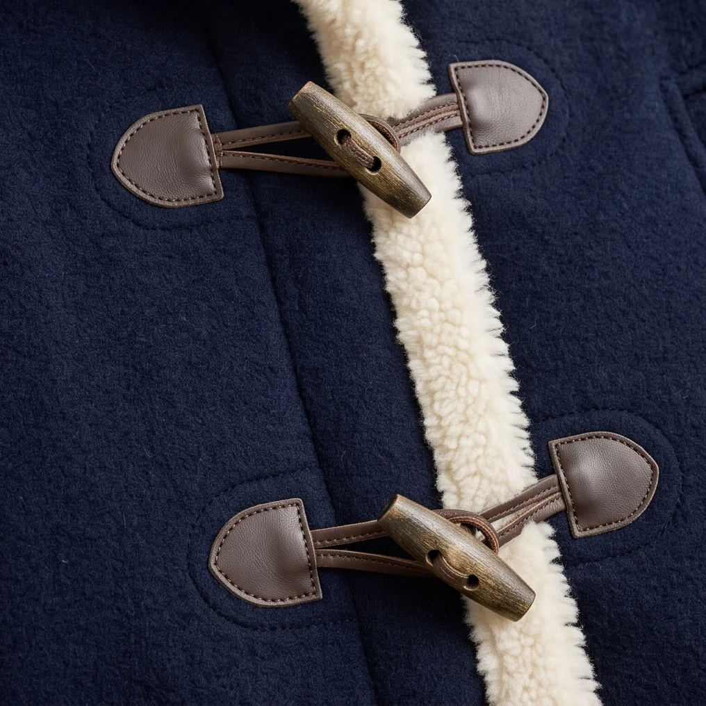 Women’s Midnight Navy Shearling Lined Wool Duffle Coat - Image 5