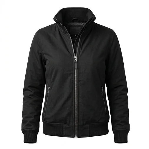 Women’s Black Funnel Neck Bomber Jacket - Image 2