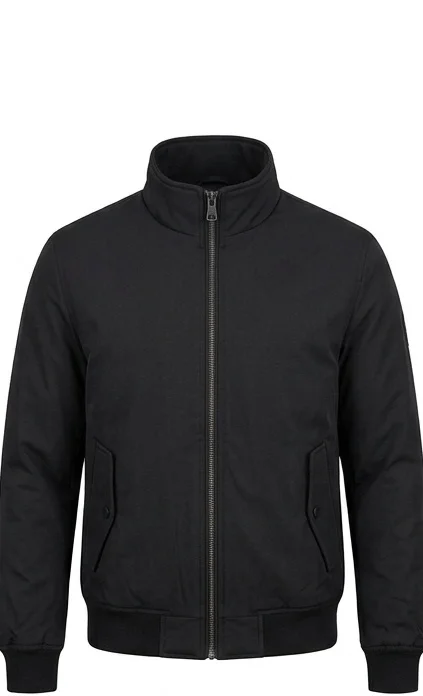 Men’s Black Funnel Neck Bomber Jacket - Image 2