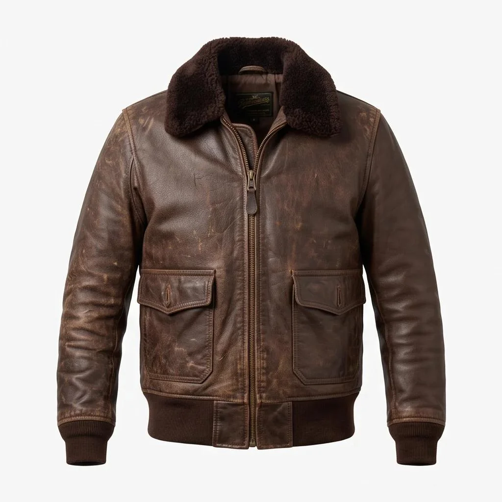 Women’s Vintage Brown Weathered Leather Flight Jacket - Image 3