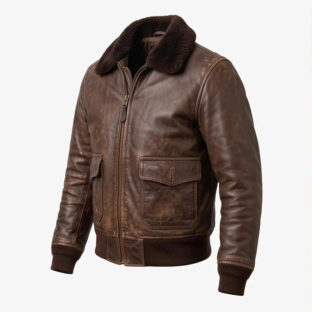 Women’s Vintage Brown Weathered Leather Flight Jacket - Image 5