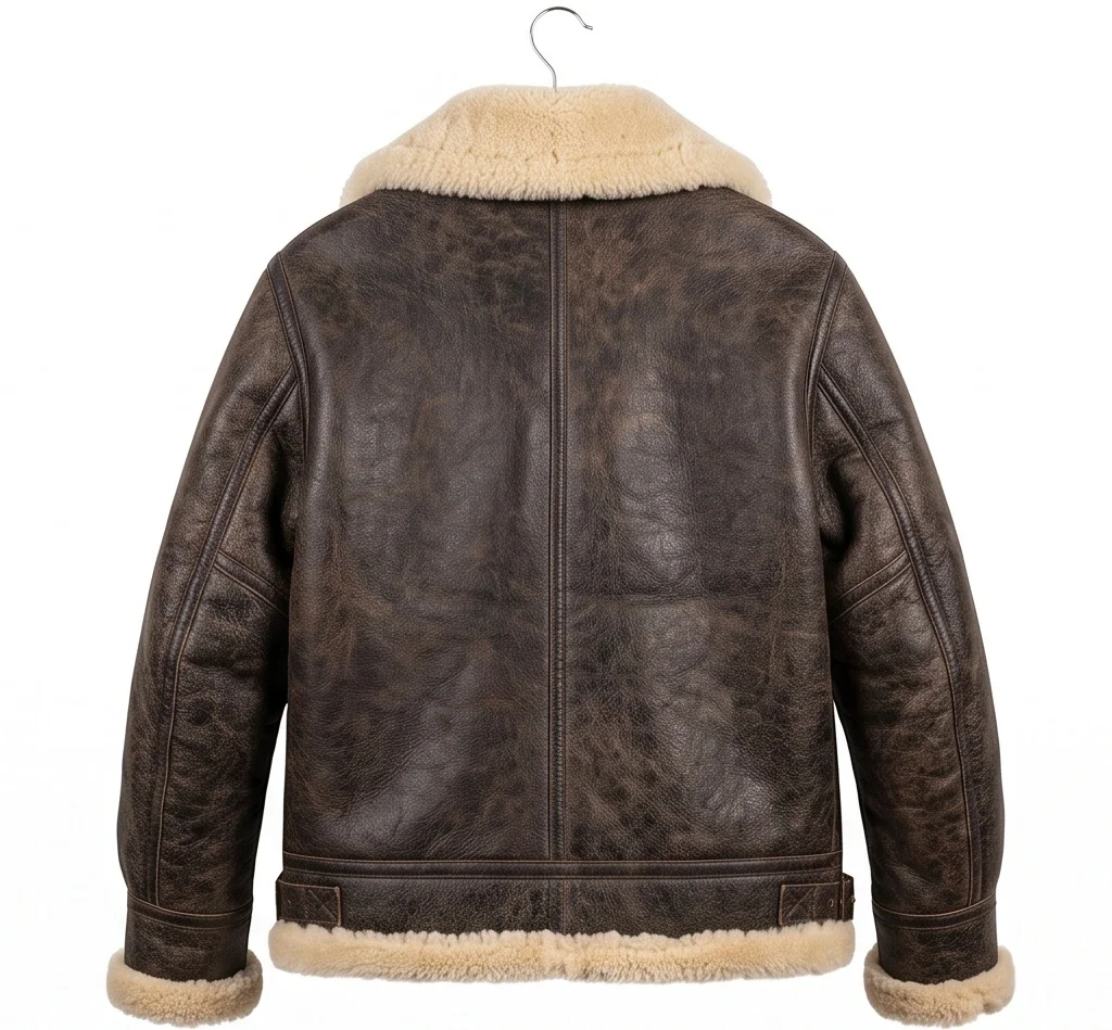Heavyweight Distressed Brown Shearling Aviator Flight Jacket - Image 3