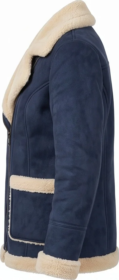 Women’s Blue Double-Sided Faux Shearling Aviator Jacket - Image 4