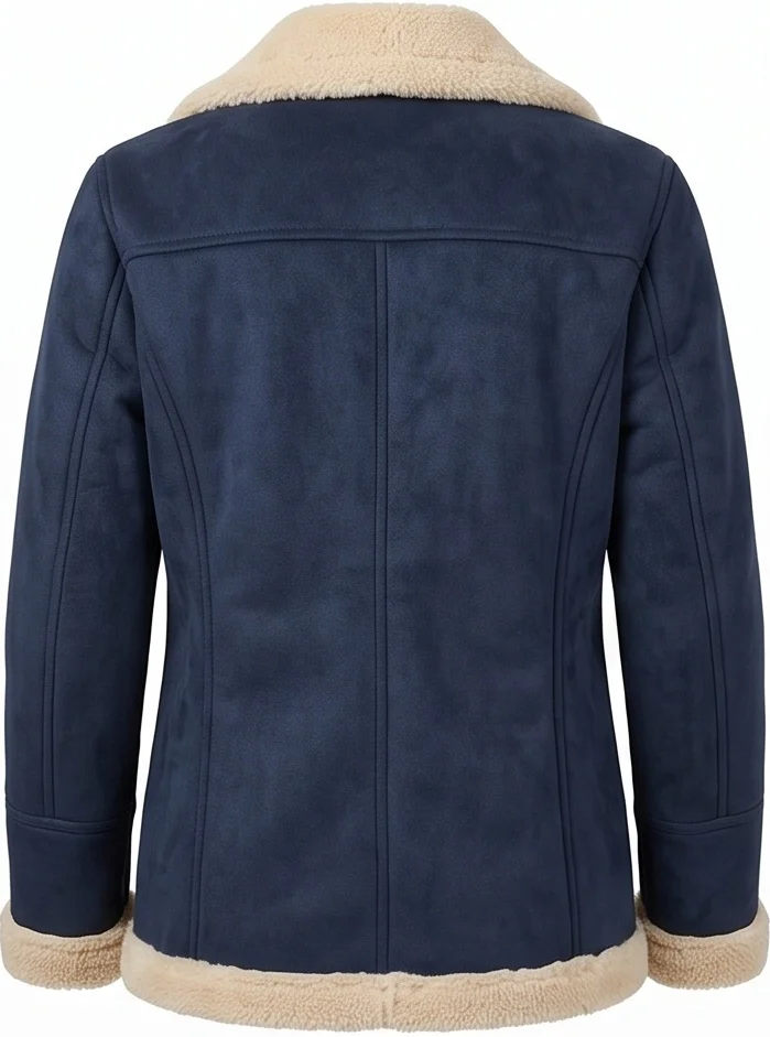 Women’s Blue Double-Sided Faux Shearling Aviator Jacket - Image 5