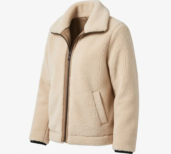 Women's Cream Beige Reversible Shearling Fleece Jacket - Image 4