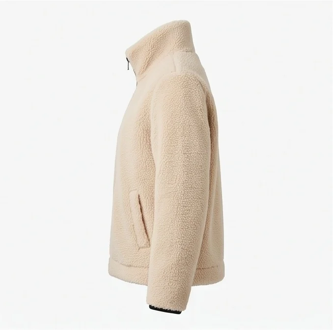 Women's Cream Beige Reversible Shearling Fleece Jacket - Image 5