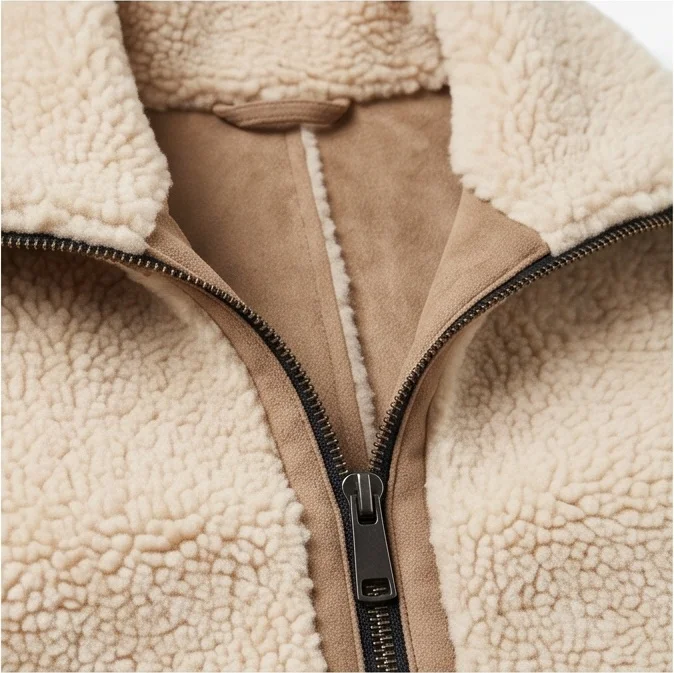 Women's Cream Beige Reversible Shearling Fleece Jacket - Image 6