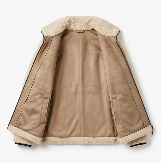 Women's Cream Beige Reversible Shearling Fleece Jacket - Image 8