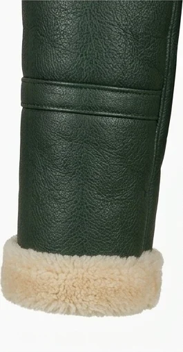 Women’s Forest Green Shearling Lined Leather Jacket - Image 7
