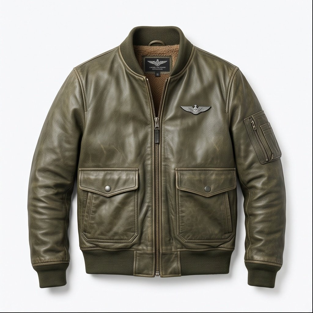 Women's Olive Green Aviator Flight Jacket with Fur Collar - Image 5