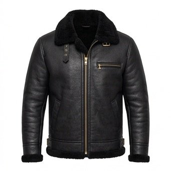 Men's Black Shearling Café Racer Genuine Leather Jacket - Image 8