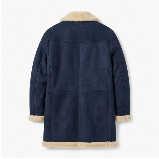 Men’s Navy Blue Long Suede Shearling Coat - Image 5