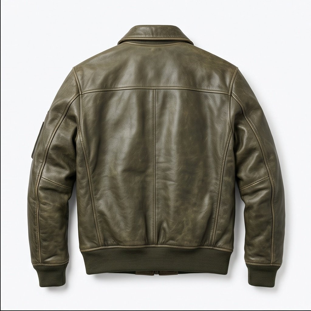 Women's Olive Green Aviator Flight Jacket with Fur Collar - Image 4
