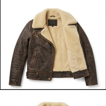 Women's Distressed Brown Shearling Collar Biker Jacket - Image 8