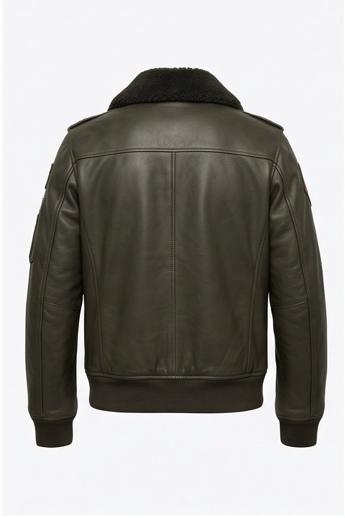 Women's Olive Green Aviator Flight Jacket with Fur Collar - Image 9