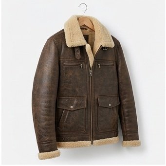 Men's Distressed Dark Brown Shearling Lined Leather Jacket - Image 7