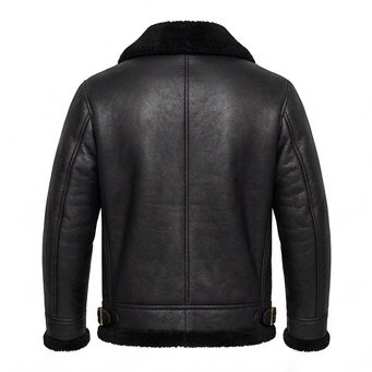 Men's Black Shearling Café Racer Genuine Leather Jacket - Image 7