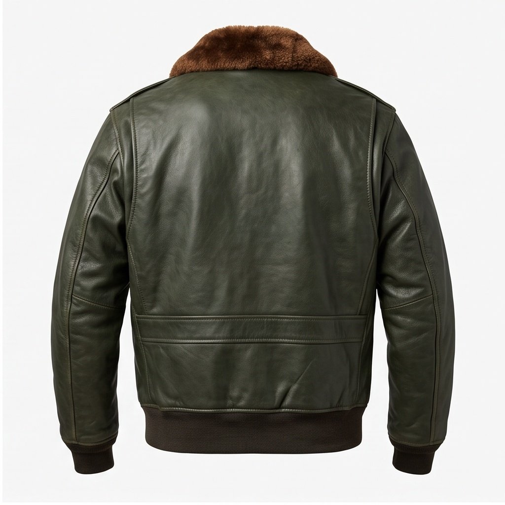 Men's Olive Green Aviator Leather Jacket - Image 5