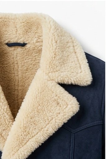Men’s Navy Blue Long Suede Shearling Coat - Image 4