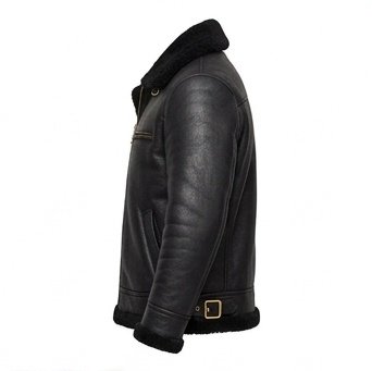 Men's Black Shearling Café Racer Genuine Leather Jacket - Image 6