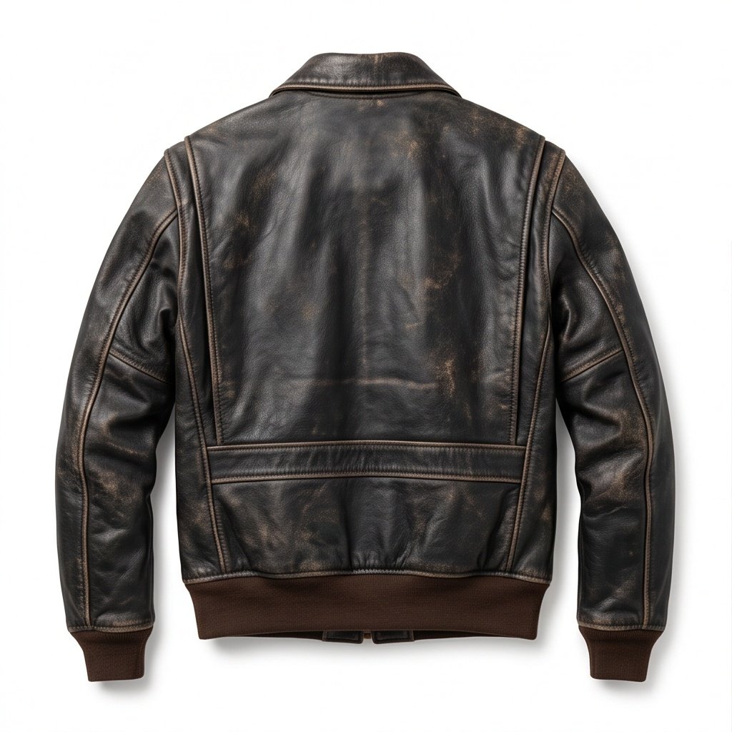 Men’s Vintage Distressed Black Leather Flight Jacket - Image 2