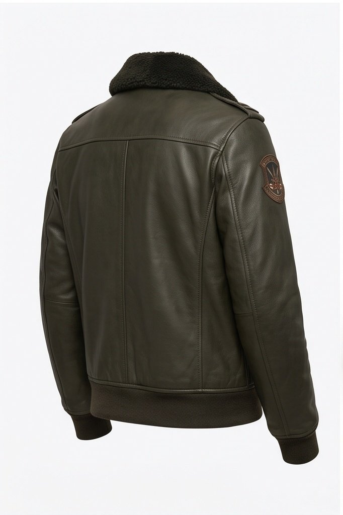 Women's Olive Green Aviator Flight Jacket with Fur Collar - Image 7