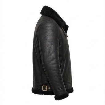 Men's Black Shearling Café Racer Genuine Leather Jacket - Image 5