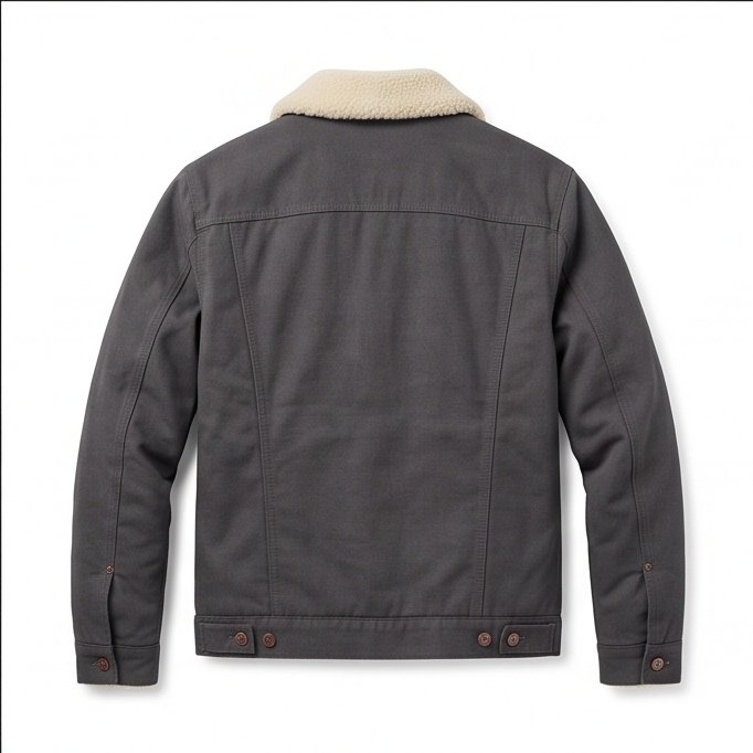 Men's Charcoal Gray Canvas Shearling Trucker Jacket - Image 2