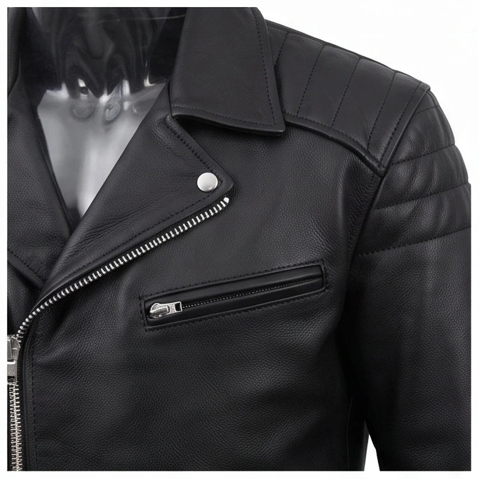 Men's Classic Black Leather Biker Jacket Inspired by Jax Teller - Image 6