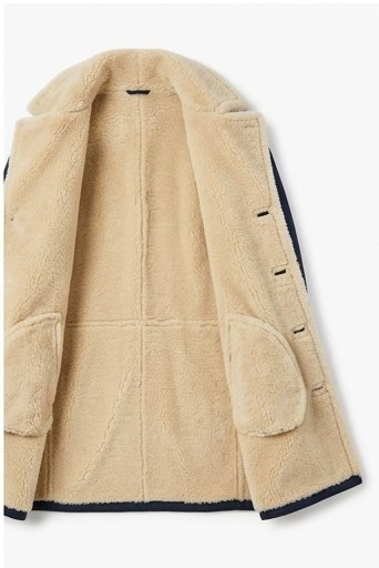 Men’s Navy Blue Long Suede Shearling Coat - Image 2
