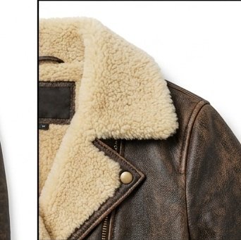 Women's Distressed Brown Shearling Collar Biker Jacket - Image 5