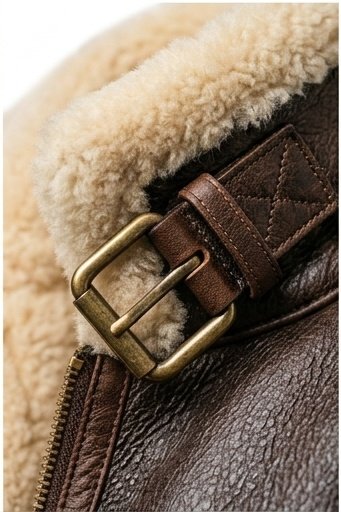 Men's Dark Brown Shearling Vest with Cream Wool Collar - Image 3