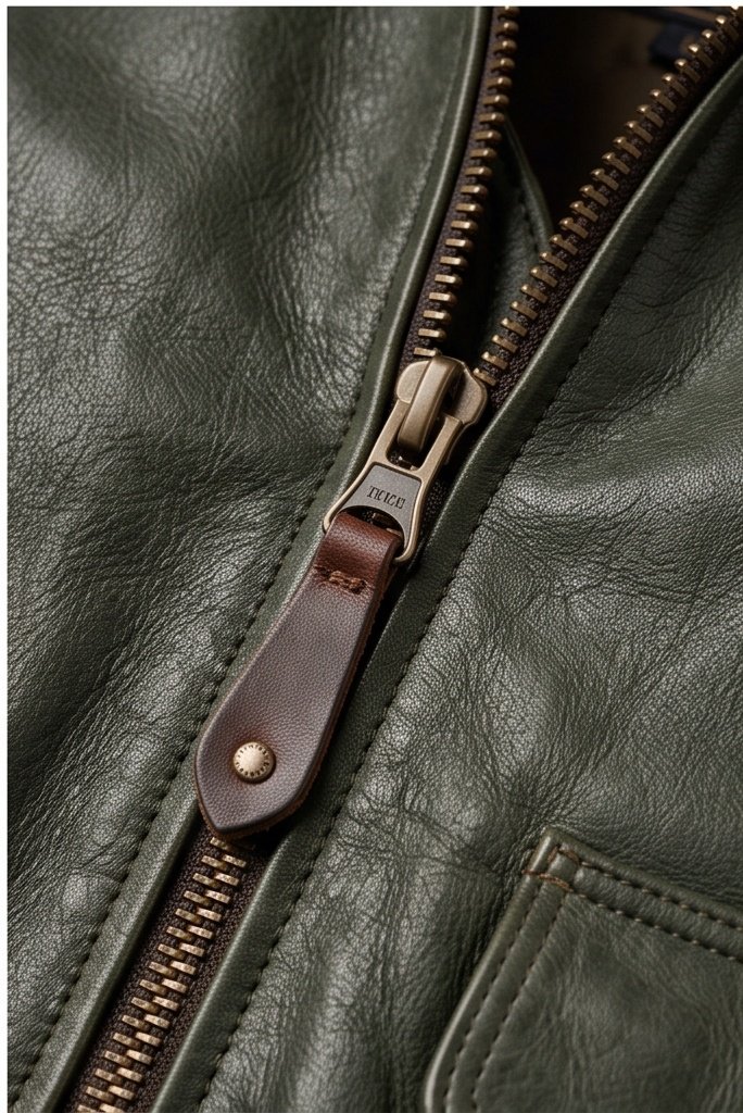 Men's Olive Green Aviator Leather Jacket - Image 2